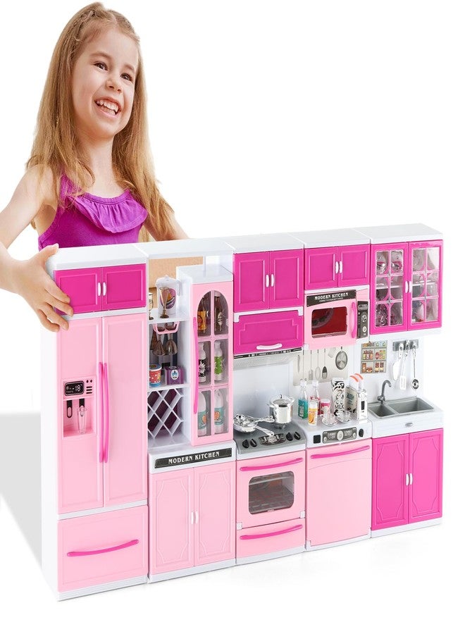 SOCBTNSO 64 PCS Pink Kitchen Toys with Lights Sounds|Mini Kitchen House Furniture Sets for Kids Ages 4-8|Doll Playset Toys for Toddlers 3-5|Birthday Gifts for 3 4 5 6 7 8 Old Girls - Image 1